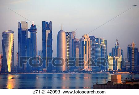 Qatar, Doha, skyline, West Bay, business district,. View Large Photo Image Stock Image - Qatar, Doha, skyline, West Bay, business district,.. Fotosearch