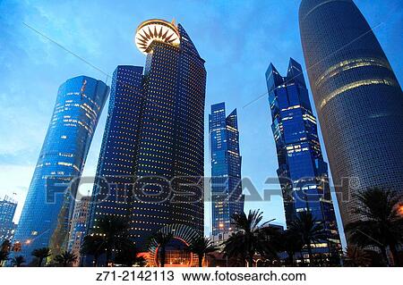 Qatar, Doha, West Bay, business district, skyline,. View Large Photo Image Stock Image - Qatar, Doha, West Bay, business district, skyline,.. Fotosearch