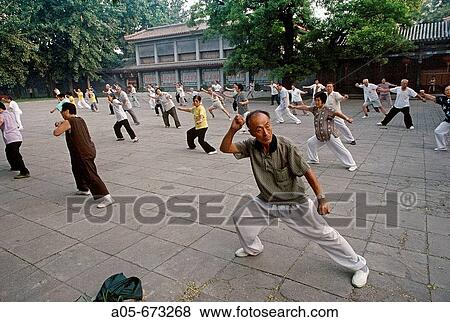 Qigong. People exercising in the morning. Beijing. China. View Large Photo Image Stock Photo - Qigong. People exercising in the morning. Beijing. China.. Fotosearch