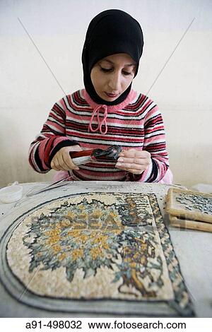 Stock Image - Queen Noor foundation for handicrafts (National Handicrafts Development Project). Mount Nebo (alt. 804m). Kingdom of Jordan. Fotosearch