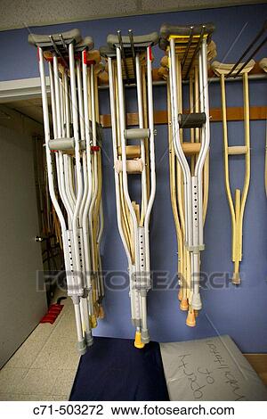 Rack of crutches in rehabilitation room in the hospital View Large Photo Image Stock Image - Rack of crutches in rehabilitation room in the hospital. Fotosearch