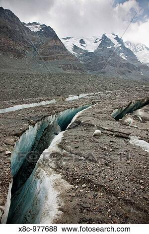 Radial crevasses of the glacier Pasterze near Grossglockner the radial crevasse are the first signs of the collapsing of another glacier area and the forming of new dead ice Europe, central europe, Austria, October 2009 View Large Photo Image Stock Photo - Radial crevasses of the glacier Pasterze near Grossglockner the radial crevasse are the first signs of the collapsing of another glacier area and the forming of new dead ice Europe, central europe, Austria, October 2009. Fotosearch