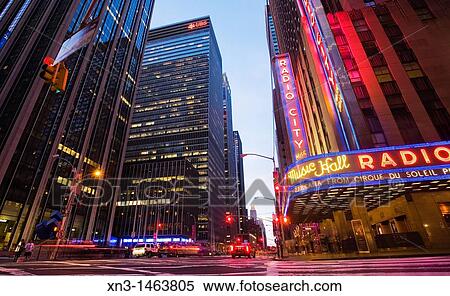 Stock Photography - Radio City, Music Hall, Rockefeller Center, 6th Avenue, Avenue of the Americas, Midtown, Manhattan, New York City, New York, USA.. Fotosearch