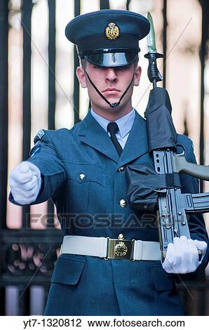 Stock Image - RAF guardsman marching at the Mall in London, UK. Fotosearch