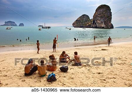 Rai Leh bay, Railay bay, Phranang Beach and limestone cliffs in the Andaman Sea Phranang Peninsula, Krabi province, Southern Thailand. View Large Photo Image Stock Photography - Rai Leh bay, Railay bay, Phranang Beach and limestone cliffs in the Andaman Sea Phranang Peninsula, Krabi province, Southern Thailand.. Fotosearch