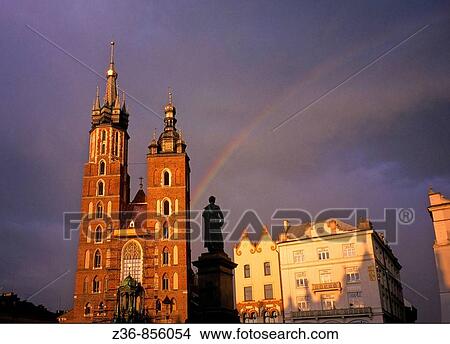 Raibow over Church of St Mary at Main Market Square, Krakow, Poland View Large Photo Image Picture - Raibow over Church of St Mary at Main Market Square, Krakow, Poland. Fotosearch