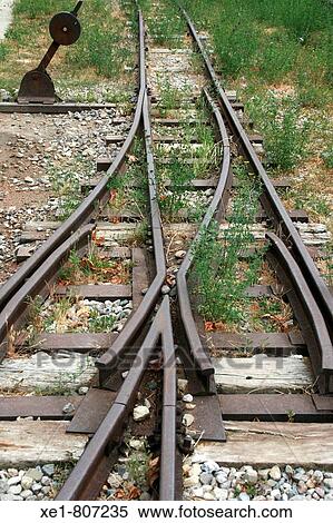 Stock Photography - Rails and switch, Cercs Mines Museum. Barcelona province, Catalonia, Spain. Fotosearch