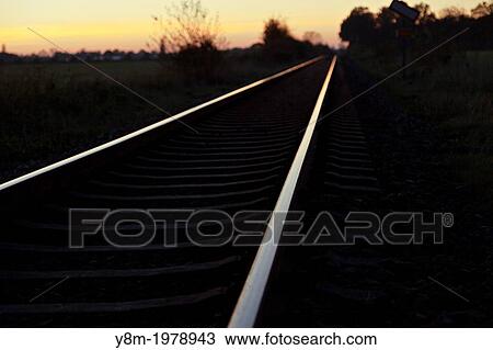 Railway in dark. Denmark. View Large Photo Image Stock Image - Railway in dark. Denmark.. Fotosearch