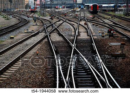 Stock Photo - Railway tracks at the Munich Central. Fotosearch