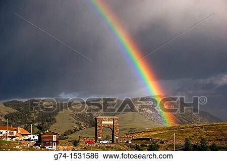 Rainbow and Roosevelt Arch at North Entrance Yellowstone National Park USA View Large Photo Image Stock Photograph - Rainbow and Roosevelt Arch at North Entrance Yellowstone National Park USA. Fotosearch