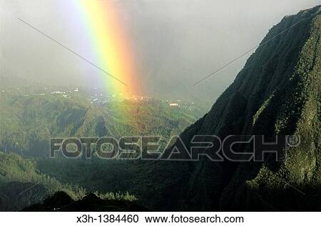 rainbow over Salazie, at the foot of the Piton of Anchaing Reunion island, overseas departement of France, Indian Ocean View Large Photo Image Stock Image - rainbow over Salazie, at the foot of the Piton of Anchaing Reunion island, overseas departement of France, Indian Ocean. Fotosearch