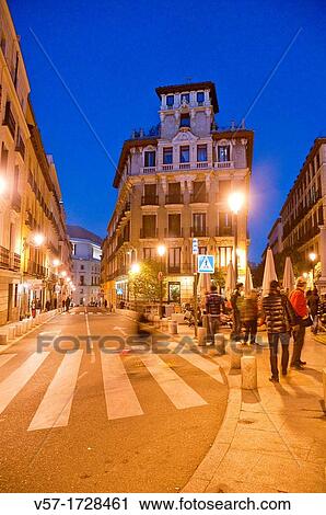 Ramales Square, night view. Madrid, Spain. View Large Photo Image Stock Image - Ramales Square, night view. Madrid, Spain.. Fotosearch