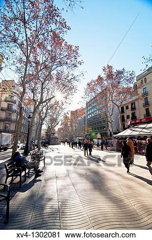 Rambla avenide Barcelona Catalonia Spain View Large Photo Image Stock Image - Rambla avenide Barcelona Catalonia Spain. Fotosearch