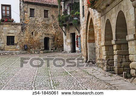 Stock Image - Ramon Pelayo Square, Santillana del Mar, Cantabria, Spain. Fotosearch