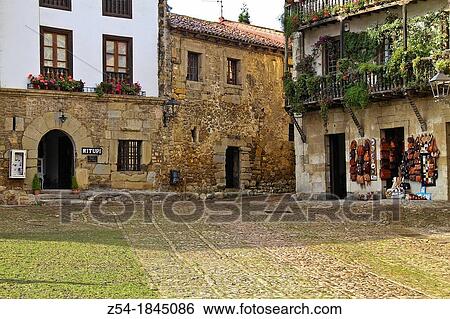 Stock Photograph - Ramon Pelayo Square, Santillana del Mar, Cantabria, Spain. Fotosearch