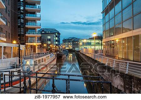 Stock Photo - Ransomes Dock, The Thames walk, Battersea, London, England.. Fotosearch