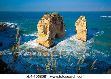 Raouch? or Pigeon Rocks, Corniche Beirut, Beirut, Lebanon View Large Photo Image Stock Image - Raouch? or Pigeon Rocks, Corniche Beirut, Beirut, Lebanon. Fotosearch