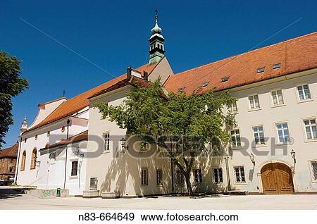 Rear view of the Church of St Catherine and The Klovicevi Dvori in the Gorni Grad area of Zagreb, Croatia View Large Photo Image Stock Photo - Rear view of the Church of St Catherine and The Klovicevi Dvori in the Gorni Grad area of Zagreb, Croatia. Fotosearch