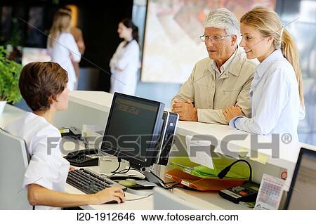 Stock Photograph - Reception of patients, Onkologikoa Hospital, Oncology Institute, Case Center for prevention, diagnosis and treatment of cancer, Donostia, San Sebastian, Gipuzkoa, Basque Country, Spain. Fotosearch