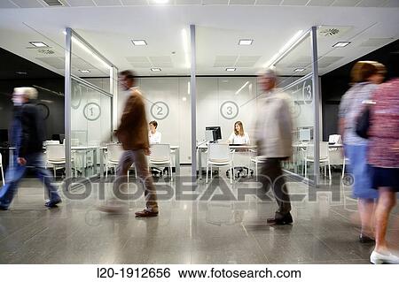 Stock Photograph - Reception of patients, Onkologikoa Hospital, Oncology Institute, Case Center for prevention, diagnosis and treatment of cancer, Donostia, San Sebastian, Gipuzkoa, Basque Country, Spain. Fotosearch