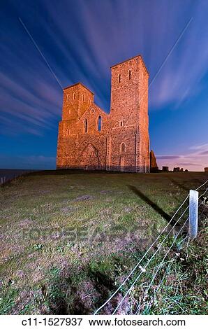 Reculver Church Towers at low tide near Herne Bay Kent England View Large Photo Image Stock Photo - Reculver Church Towers at low tide near Herne Bay Kent England. Fotosearch
