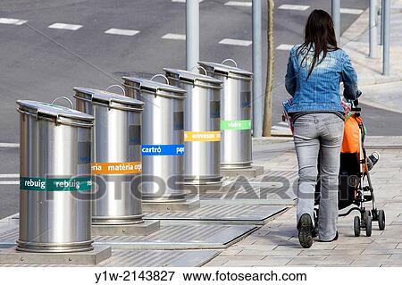 Recycling containers. Circunval. laci? street Badalona, Catalonia, Spain View Large Photo Image Stock Photo - Recycling containers. Circunval. laci? street Badalona, Catalonia, Spain. Fotosearch