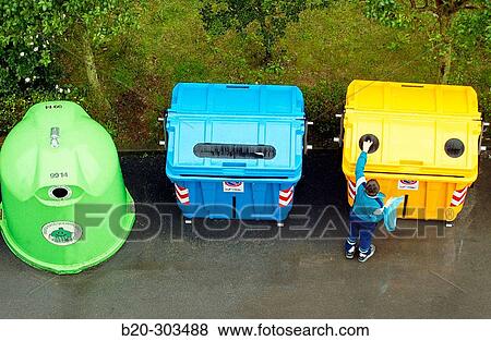 Recycling containers for glass, paper and plastic View Large Photo Image Stock Photo - Recycling containers for glass, paper and plastic. Fotosearch