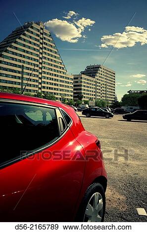 Red Car and buildings, Valencia, Spain. View Large Photo Image Stock Photo - Red Car and buildings, Valencia, Spain.. Fotosearch