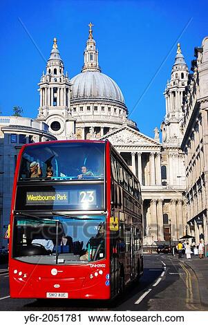 Red double-decker bus passes the west facade of St. Paul's Cathedral in London, England, on a bright Summers evening. View Large Photo Image Stock Image - Red double-decker bus passes the west facade of St. Paul's Cathedral in London, England, on a bright Summers evening.. Fotosearch