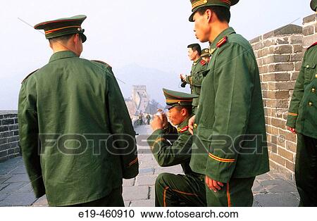Stock Image - Red guards, Great Wall, Bejing, china. Fotosearch