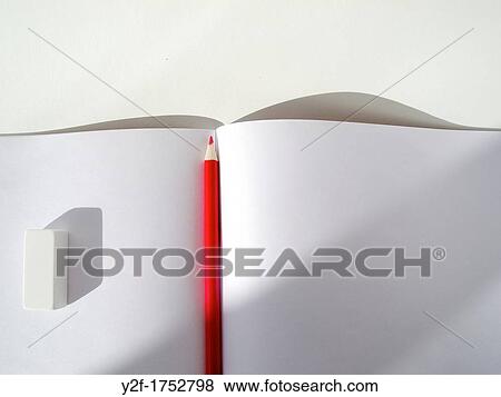 red pencil and eraser on blank white drawing book View Large Photo Image Stock Photo - red pencil and eraser on blank white drawing book. Fotosearch
