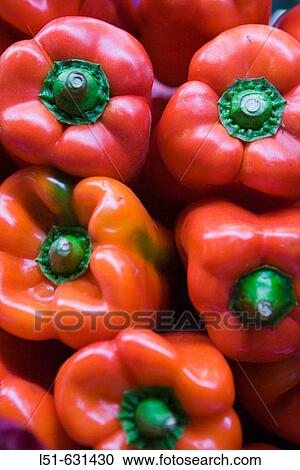 Stock Image - Red peppers. Valencia, Comunidad Valenciana, Spain. Fotosearch