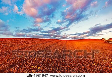 Red ploughed field landscape. Northwest of Guadalajara province. Castille La Mancha. Spain. View Large Photo Image Stock Photo - Red ploughed field landscape. Northwest of Guadalajara province. Castille La Mancha. Spain.. Fotosearch