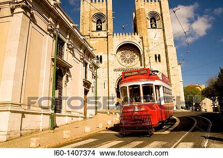 Picture - Red Tram in Lisboa, Portugal. Fotosearch