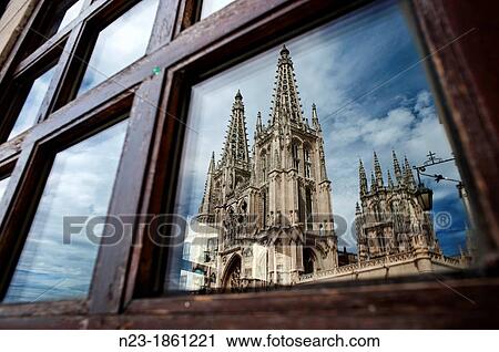 Reflection in a window of the cathedral, Burgos, Spain View Large Photo Image Stock Image - Reflection in a window of the cathedral, Burgos, Spain. Fotosearch