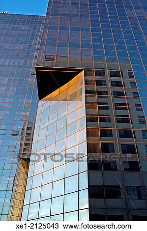 Stock Image - Reflections, Courts Building, Eix Macia, Sabadell, Catalonia, Spain. Fotosearch