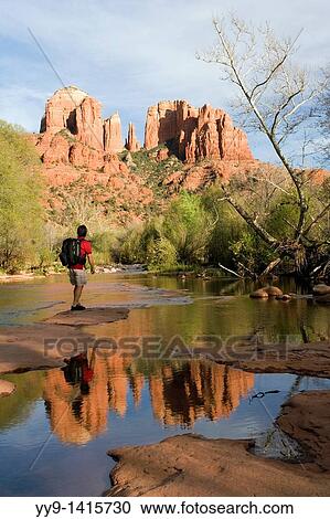 Reflections of Cathedral Rock at Crescent Moon Ranch - Sedona, Arizona USA View Large Photo Image Stock Image - Reflections of Cathedral Rock at Crescent Moon Ranch - Sedona, Arizona USA. Fotosearch