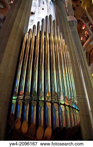 Reflections of stained windows on the organ, Sagrada Familia interior, Barcelona, Catalonia, Spain. View Large Photo Image Stock Photo - Reflections of stained windows on the organ, Sagrada Familia interior, Barcelona, Catalonia, Spain.. Fotosearch