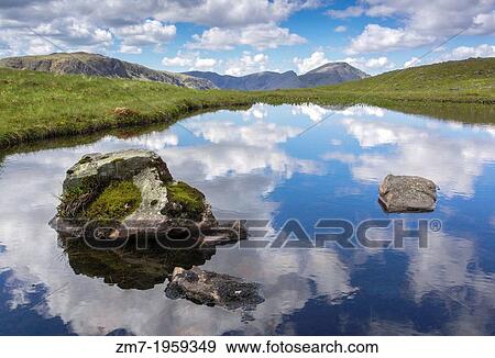 Reflections of the sky in a tarn at Gillercomb Head, Brandreth in the Lake District. Kirk Fell and Pillar are in the distance. View Large Photo Image Stock Photo - Reflections of the sky in a tarn at Gillercomb Head, Brandreth in the Lake District. Kirk Fell and Pillar are in the distance.. Fotosearch