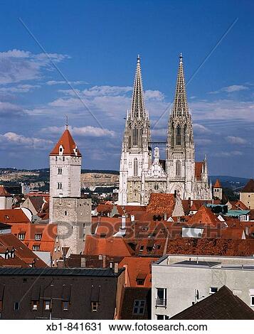 Regensburg, Saint Peter's cathedral in background, Bavaria, Germany View Large Photo Image Stock Image - Regensburg, Saint Peter's cathedral in background, Bavaria, Germany. Fotosearch
