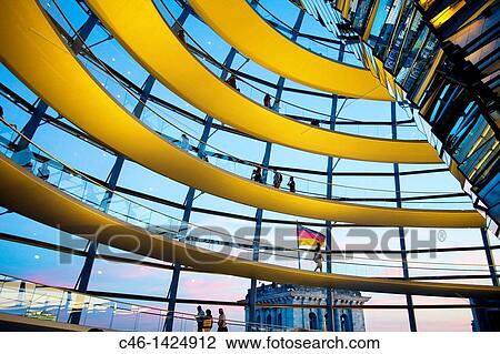Stock Image - Reichstag, Bundestag glass dome German Parlement since 1999 by the architect Sir Norman Foster, Berlin, Germany.. Fotosearch