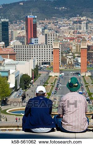 Stock Image - Reina Maria Cristina Avenue. Barcelona, Spain. Fotosearch