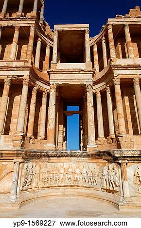 Relief sculptures at the front of the stage at the Roman theatre in Sabratha, Libya View Large Photo Image Stock Photo - Relief sculptures at the front of the stage at the Roman theatre in Sabratha, Libya. Fotosearch