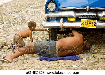 Repairing car on the street. Trinidad. Sancti Sp? ritus province, Cuba View Large Photo Image Stock Image - Repairing car on the street. Trinidad. Sancti Sp? ritus province, Cuba. Fotosearch