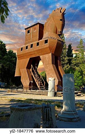 Stock Photograph - Replica of the wooden horse of Troy archaeological site, A UNESCO World Heritage Site, Turkey. Fotosearch