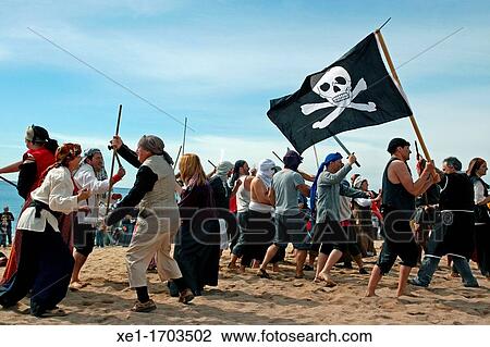 Stock Image - representation of pirates, Mediaval celebration, Barcelona, Catalonia, Spain. Fotosearch