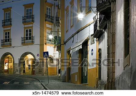 Stock Photo - Republica Street, Evora, Portugal, Europe. Fotosearch