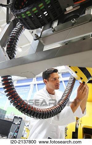 Stock Image - Research and development for the design of robotic manufacturing cell to work in aircraft component. Industry and Transport. Technology and Research Centre, Technological Park, Donostia, San Sebastian, Gipuzkoa, Basque Country, Spain. Fotosearch