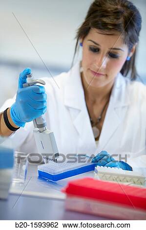 Stock Image - Researcher handling DNA samples, Biotechnology Laboratory, Health Area, Alava Technology Park, Technology Centre, Tecnalia Research & Innovation, Miano, Araba, Basque Country, Spain. Fotosearch