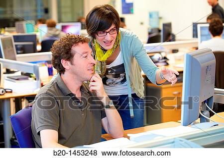 Stock Photo - Researchers, Natural Language Technologies, library, Vicomtech-IK4 Visual Interaction and Communication Technologies Centre, applied research centre for Interactive Computer Graphics and Multimedia. Fotosearch